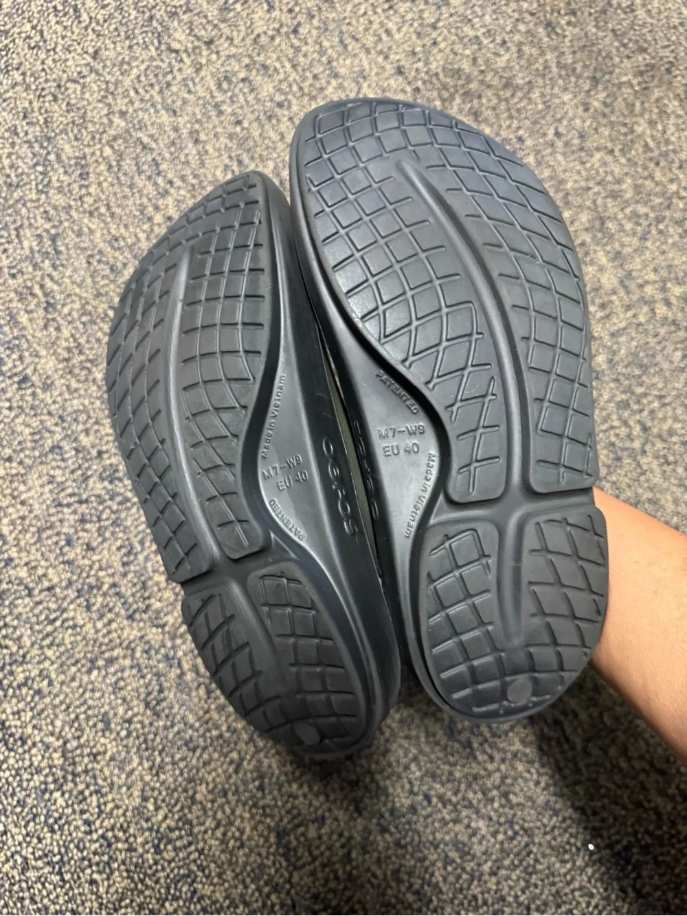 OOFOS Olive Green and Black Slide Sandals